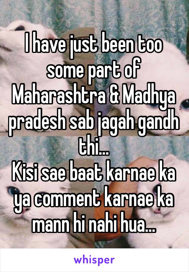 I have just been too some part of Maharashtra & Madhya pradesh sab jagah gandh thi…
Kisi sae baat karnae ka ya comment karnae ka mann hi nahi hua…