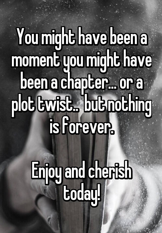 You might have been a moment you might have been a chapter... or a plot twist..  but nothing is forever.

Enjoy and cherish today!