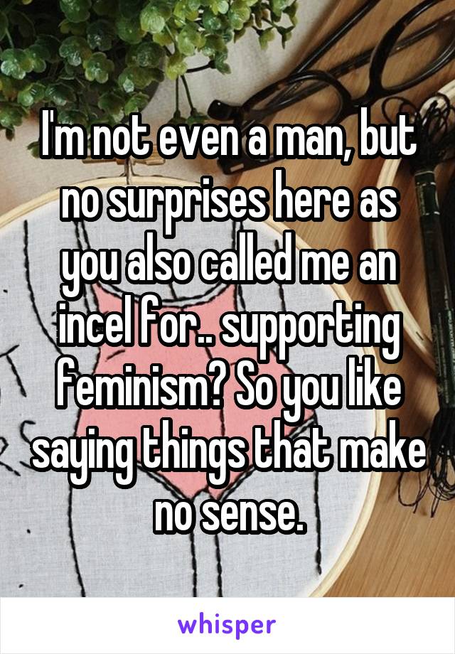 I'm not even a man, but no surprises here as you also called me an incel for.. supporting feminism? So you like saying things that make no sense.