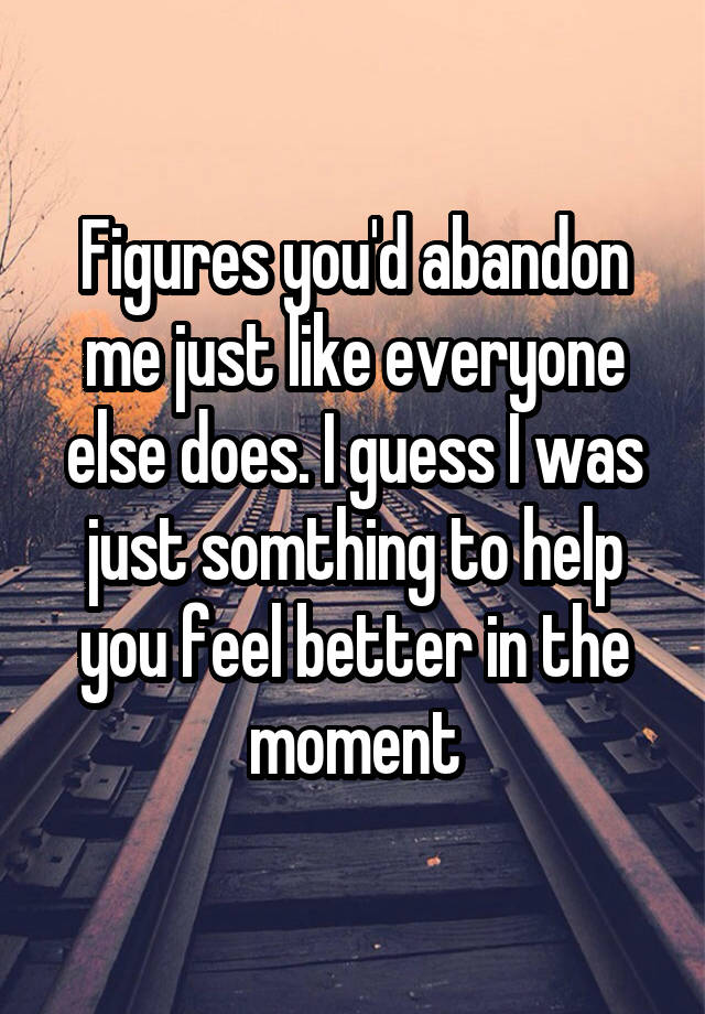 Figures you'd abandon me just like everyone else does. I guess I was just somthing to help you feel better in the moment