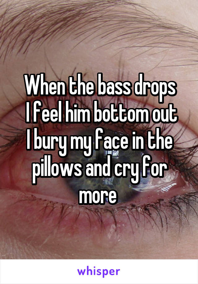 When the bass drops
 I feel him bottom out
I bury my face in the pillows and cry for more 