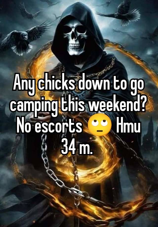 Any chicks down to go camping this weekend? No escorts 🙄 Hmu 34 m. 