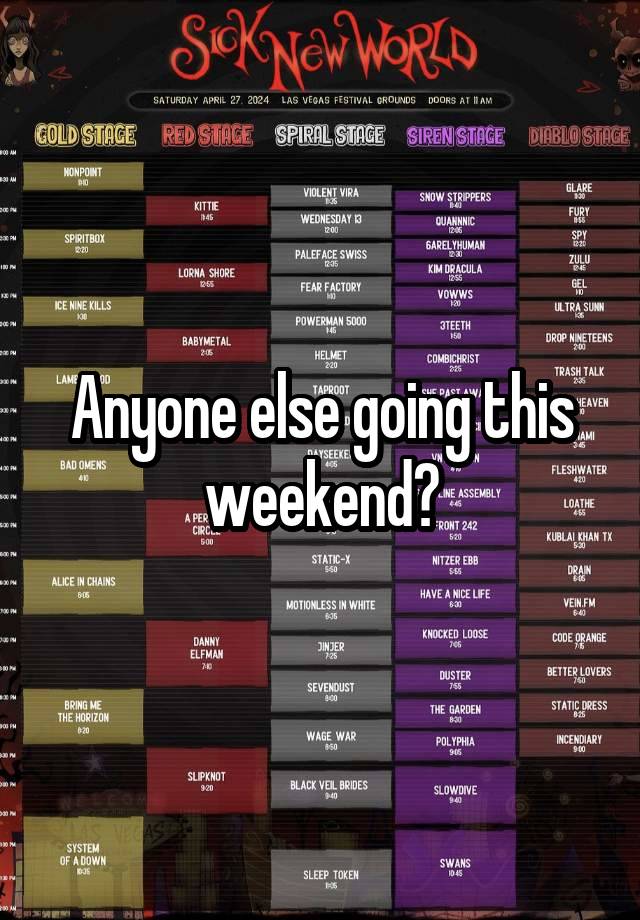 Anyone else going this weekend?