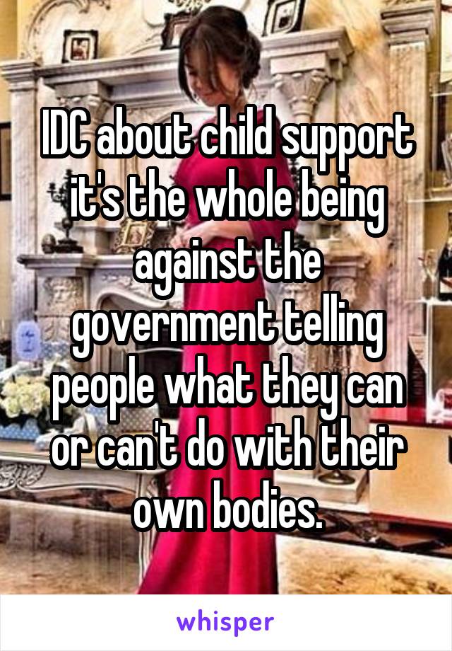 IDC about child support it's the whole being against the government telling people what they can or can't do with their own bodies.