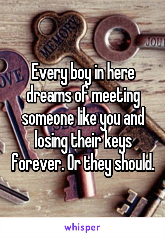 Every boy in here dreams of meeting someone like you and losing their keys forever. Or they should.