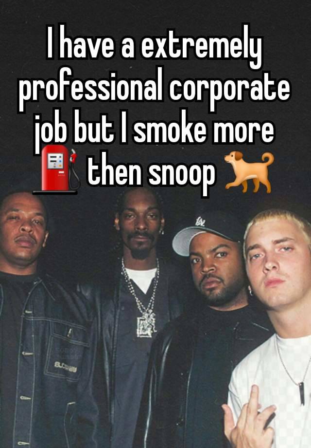 I have a extremely professional corporate job but I smoke more ⛽️ then snoop 🐕 