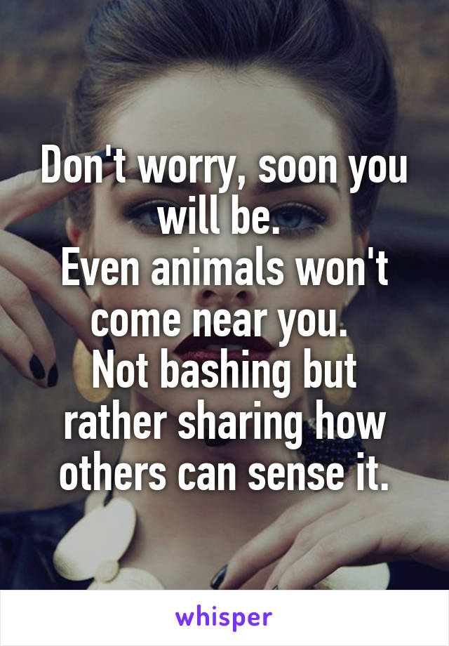 Don't worry, soon you will be. 
Even animals won't come near you. 
Not bashing but rather sharing how others can sense it.