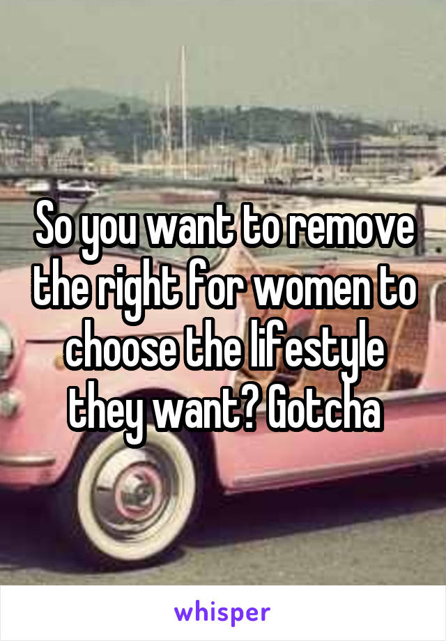 So you want to remove the right for women to choose the lifestyle they want? Gotcha