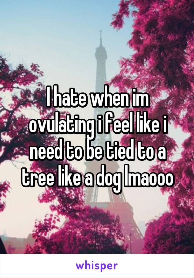 I hate when im ovulating i feel like i need to be tied to a tree like a dog lmaooo