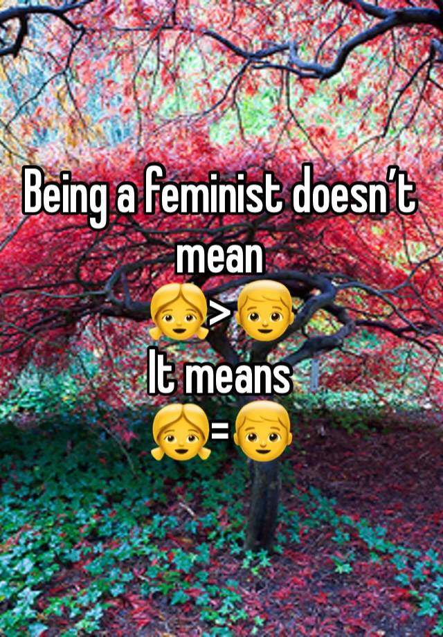 Being a feminist doesn’t mean
👧>👦
It means
👧=👦