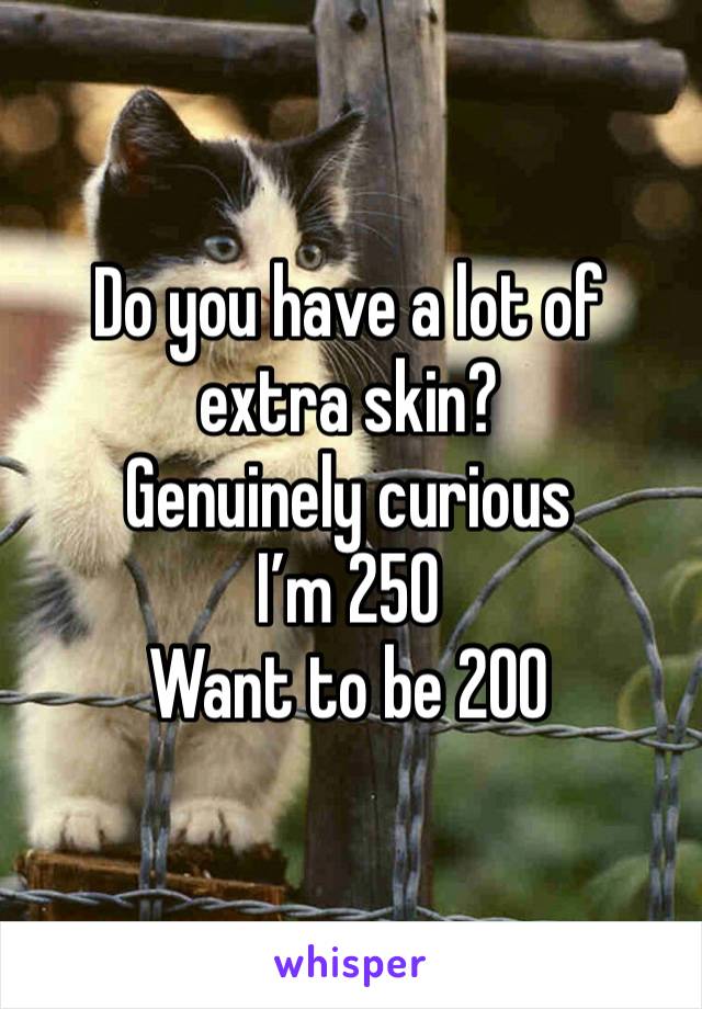 Do you have a lot of extra skin?
Genuinely curious 
I’m 250
Want to be 200