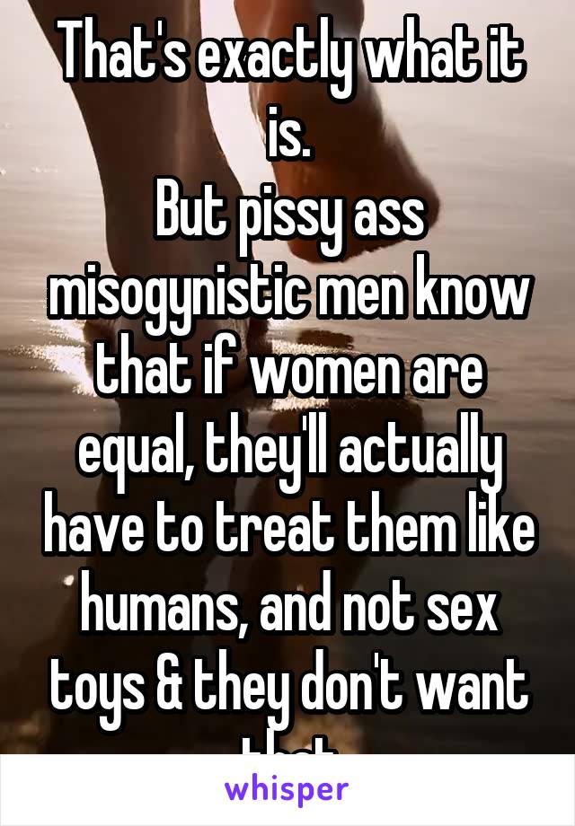 That's exactly what it is.
But pissy ass misogynistic men know that if women are equal, they'll actually have to treat them like humans, and not sex toys & they don't want that