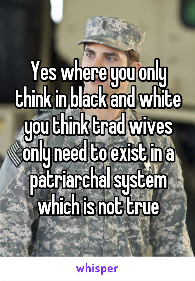 Yes where you only think in black and white you think trad wives only need to exist in a patriarchal system which is not true