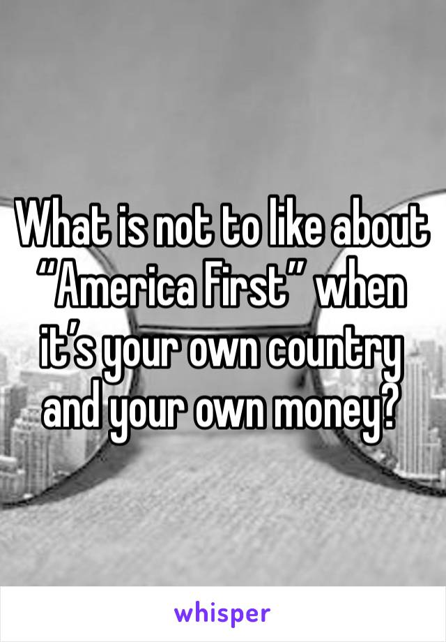 What is not to like about  “America First” when it’s your own country and your own money?
