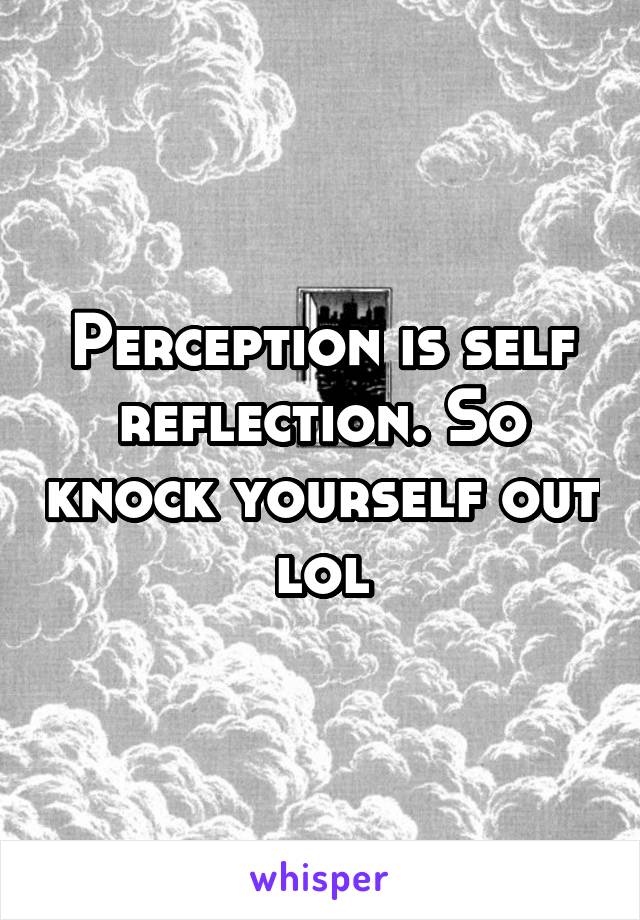 Perception is self reflection. So knock yourself out lol