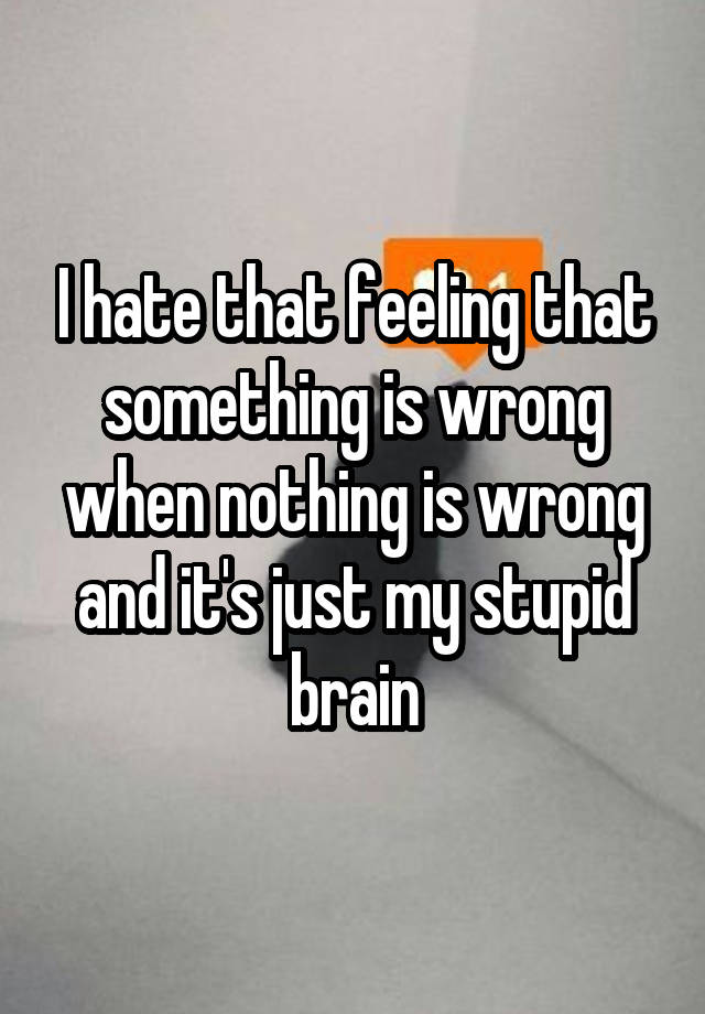 I hate that feeling that something is wrong when nothing is wrong and it's just my stupid brain