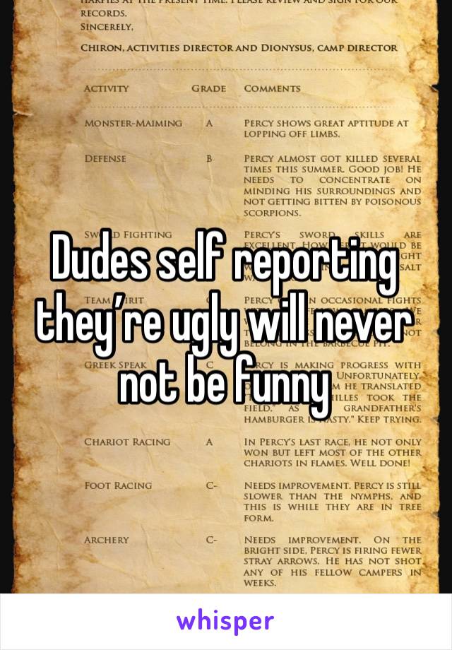 Dudes self reporting they’re ugly will never not be funny 