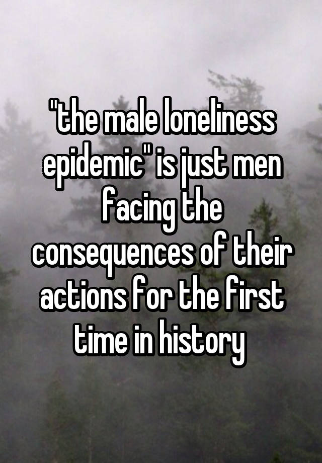 "the male loneliness epidemic" is just men facing the consequences of their actions for the first time in history 