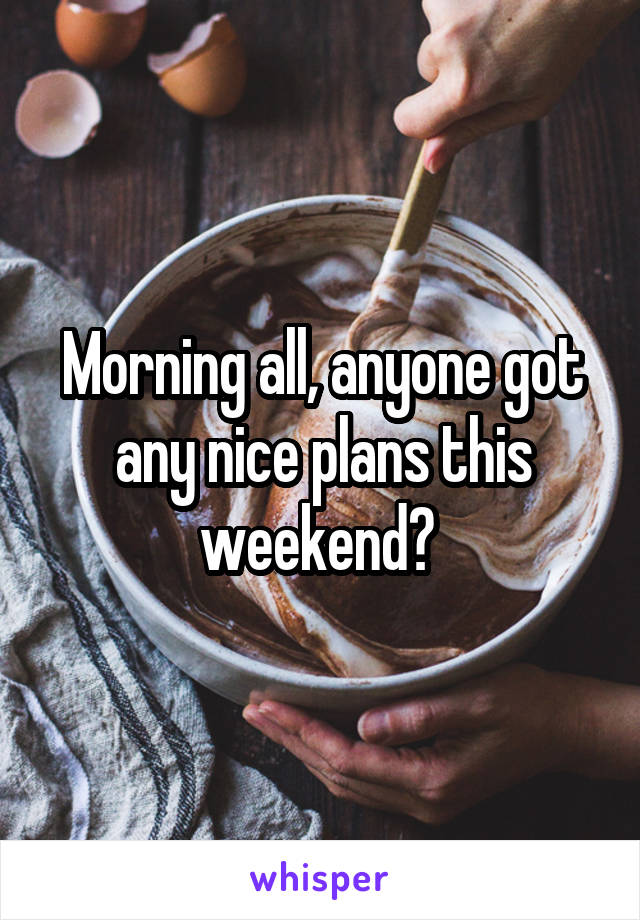 Morning all, anyone got any nice plans this weekend? 