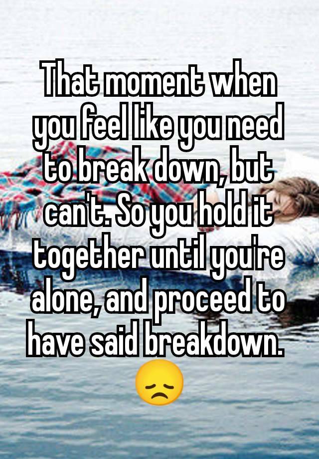 That moment when you feel like you need to break down, but can't. So you hold it together until you're alone, and proceed to have said breakdown. 
😞