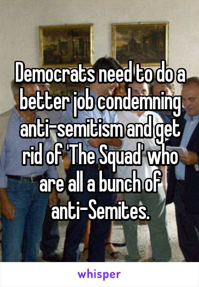 Democrats need to do a better job condemning anti-semitism and get rid of 'The Squad' who are all a bunch of anti-Semites.