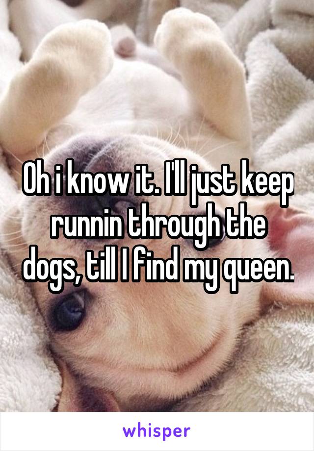 Oh i know it. I'll just keep runnin through the dogs, till I find my queen.