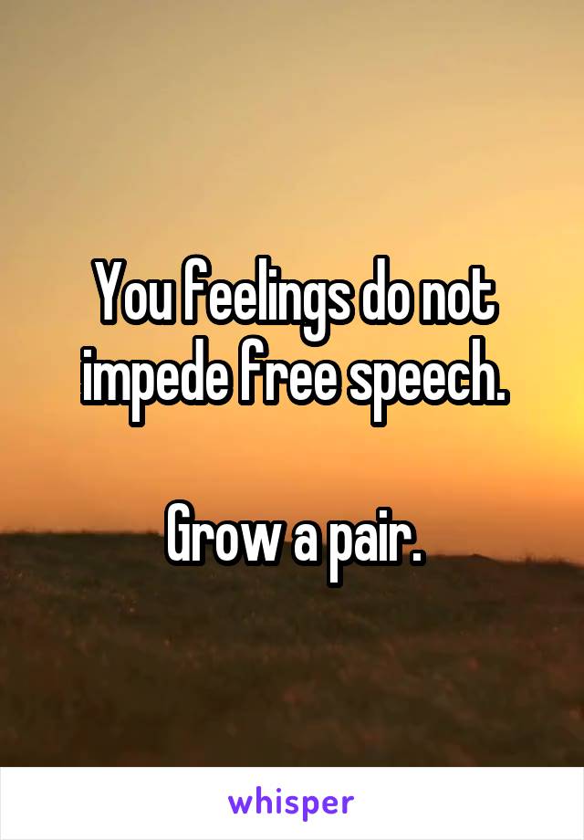 You feelings do not impede free speech.

Grow a pair.