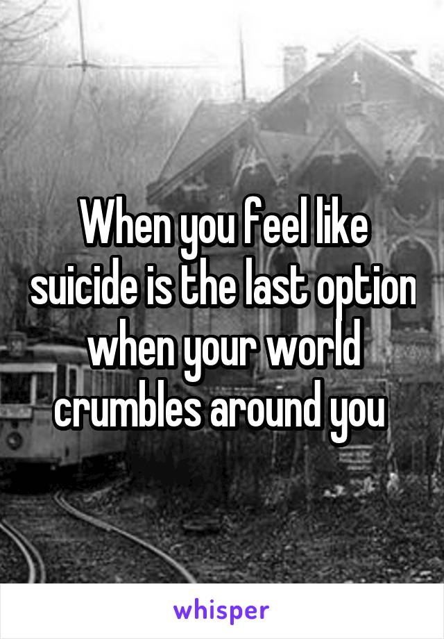 When you feel like suicide is the last option when your world crumbles around you 