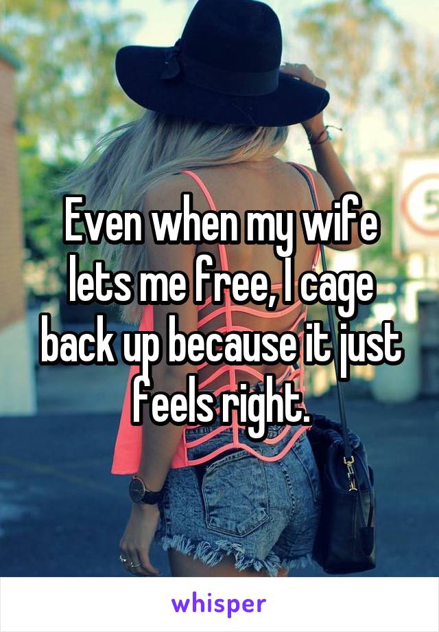 Even when my wife lets me free, I cage back up because it just feels right.