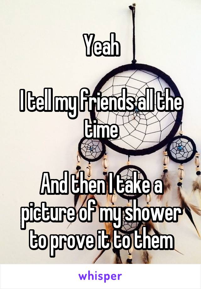 Yeah

I tell my friends all the time

And then I take a picture of my shower to prove it to them