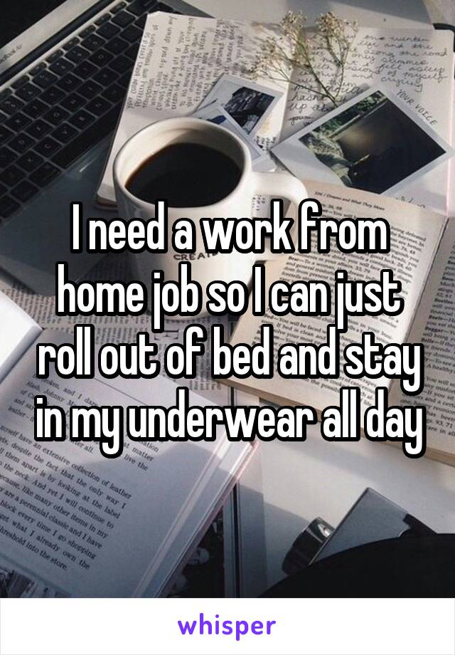 I need a work from home job so I can just roll out of bed and stay in my underwear all day