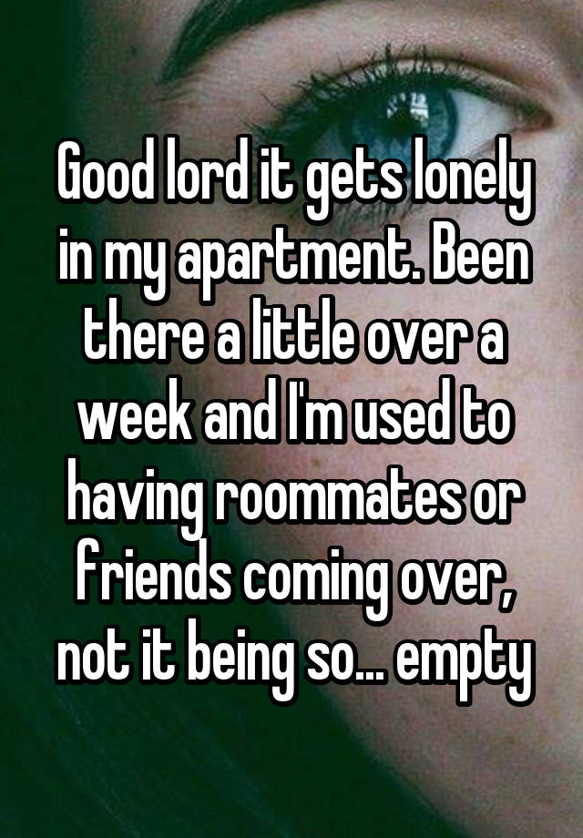 Good lord it gets lonely in my apartment. Been there a little over a week and I'm used to having roommates or friends coming over, not it being so... empty