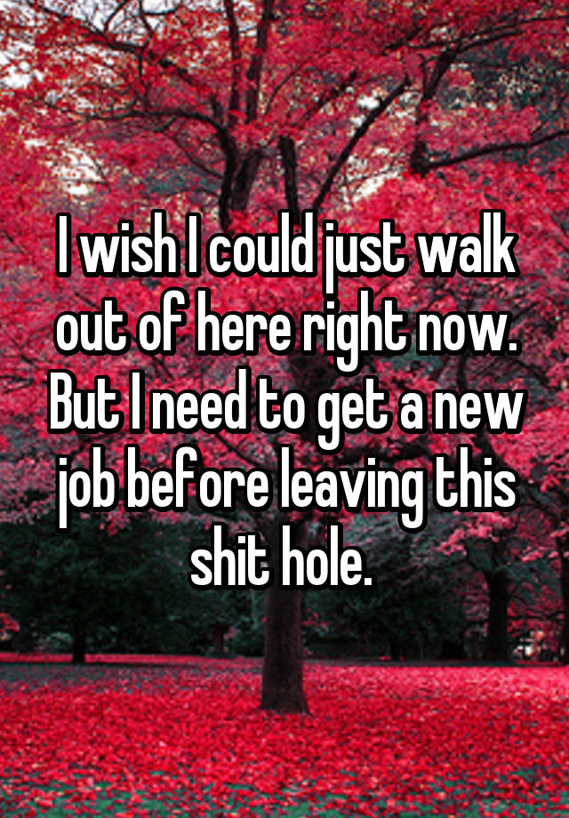 I wish I could just walk out of here right now. But I need to get a new job before leaving this shit hole. 