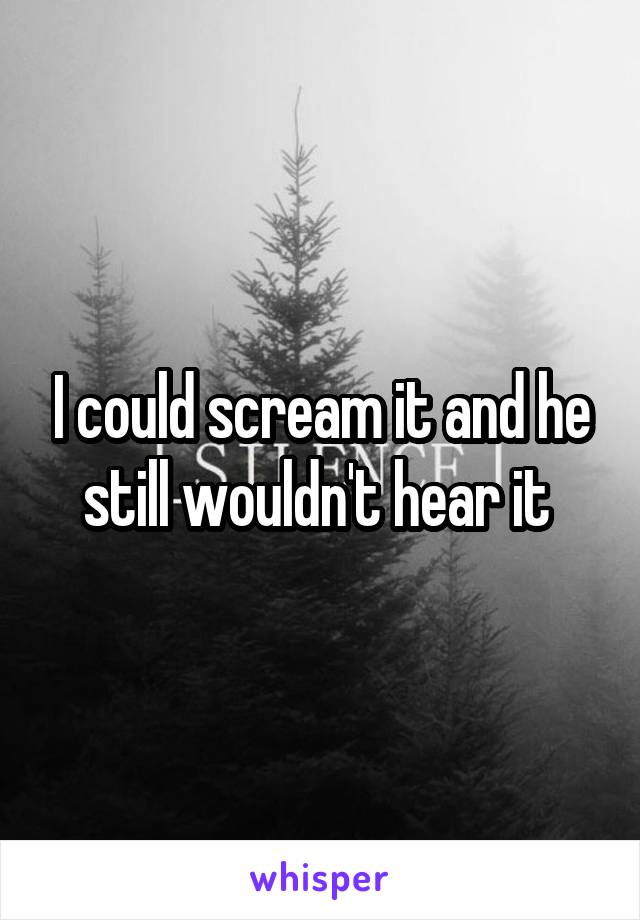 I could scream it and he still wouldn't hear it 