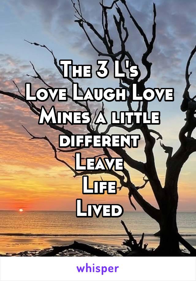 The 3 L's
Love Laugh Love
Mines a little different
Leave
Life
Lived