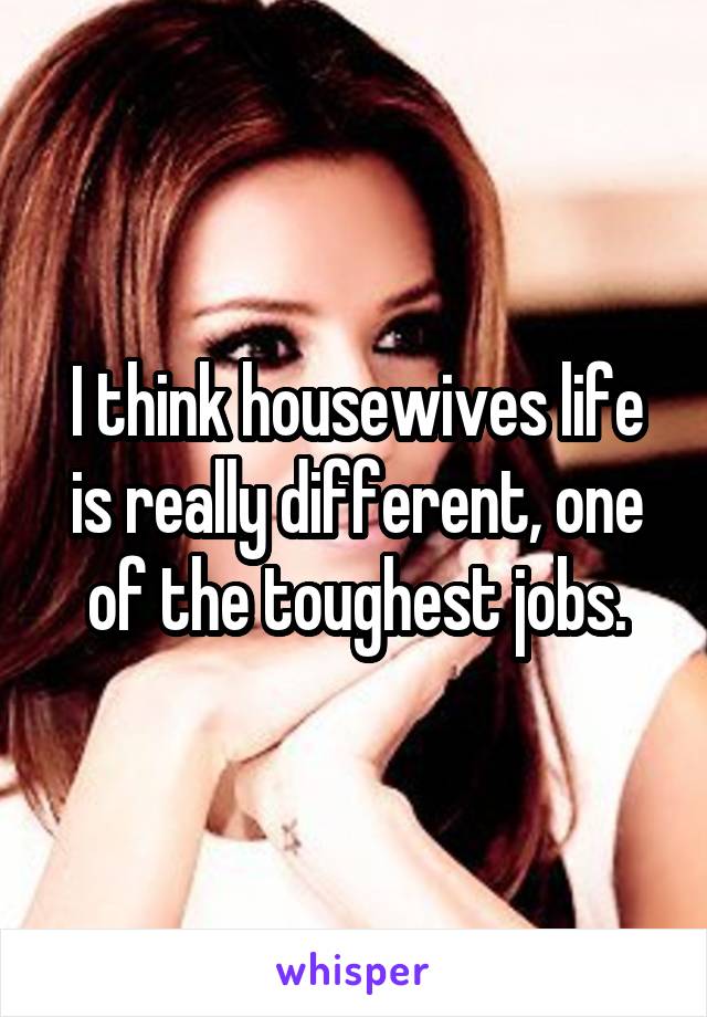 I think housewives life is really different, one of the toughest jobs.