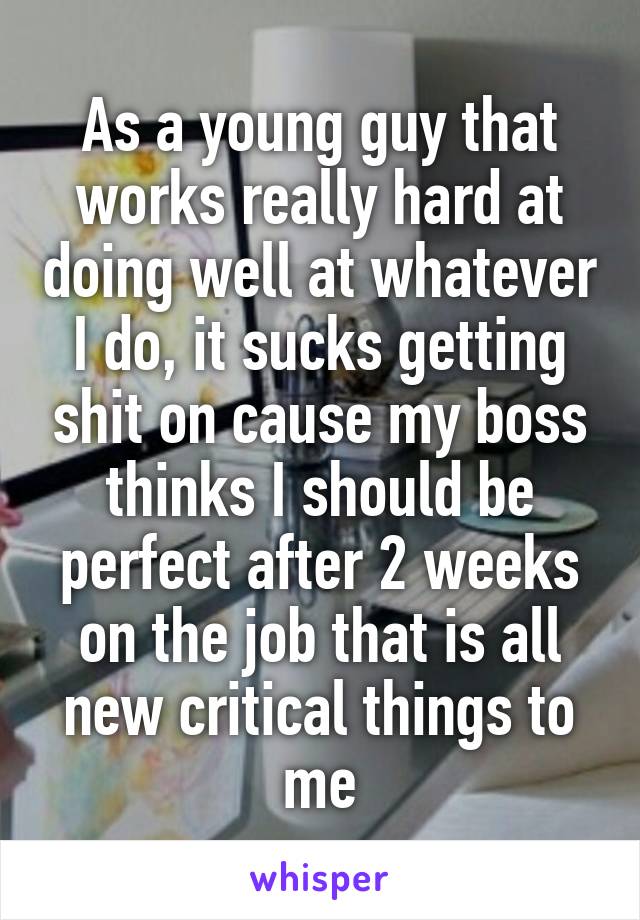 As a young guy that works really hard at doing well at whatever I do, it sucks getting shit on cause my boss thinks I should be perfect after 2 weeks on the job that is all new critical things to me