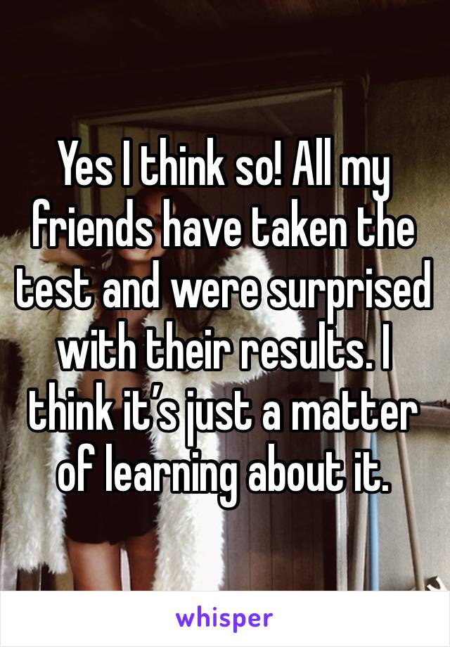 Yes I think so! All my friends have taken the test and were surprised with their results. I think it’s just a matter of learning about it. 