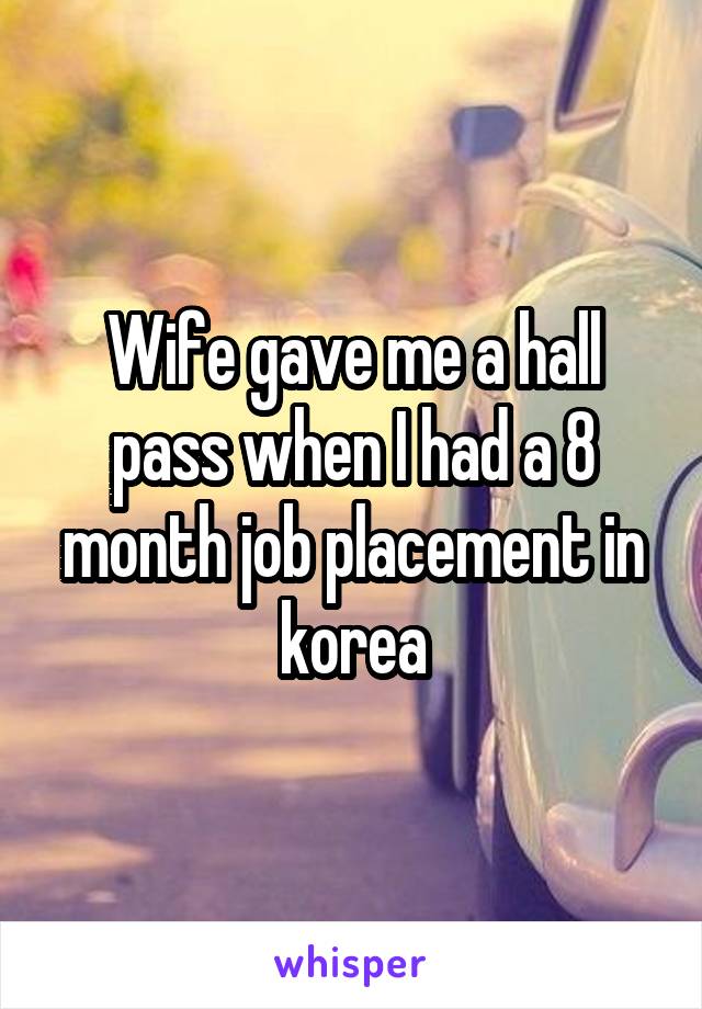 Wife gave me a hall pass when I had a 8 month job placement in korea