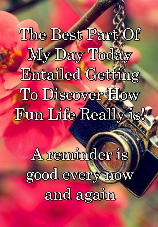 The Best Part Of My Day Today Entailed Getting To Discover How Fun Life Really is!

A reminder is good every now and again