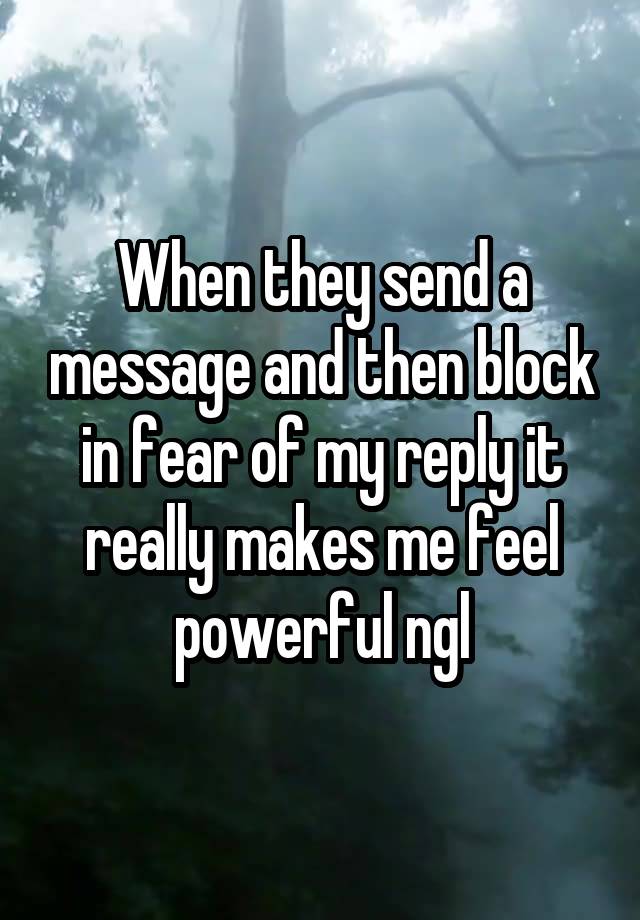 When they send a message and then block in fear of my reply it really makes me feel powerful ngl