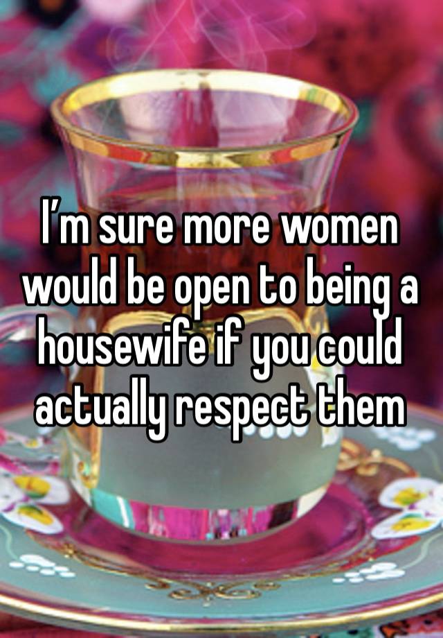 I’m sure more women would be open to being a housewife if you could actually respect them 