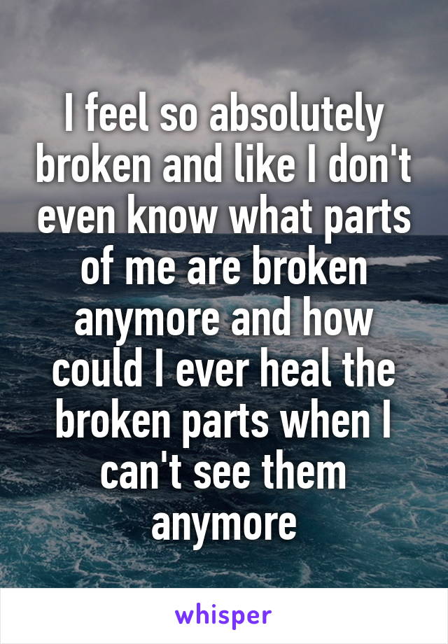 I feel so absolutely broken and like I don't even know what parts of me are broken anymore and how could I ever heal the broken parts when I can't see them anymore