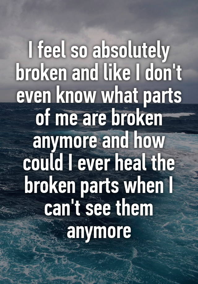 I feel so absolutely broken and like I don't even know what parts of me are broken anymore and how could I ever heal the broken parts when I can't see them anymore