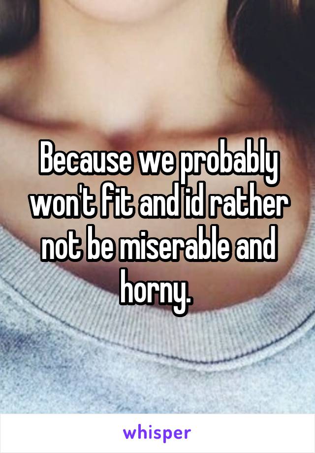 Because we probably won't fit and id rather not be miserable and horny. 