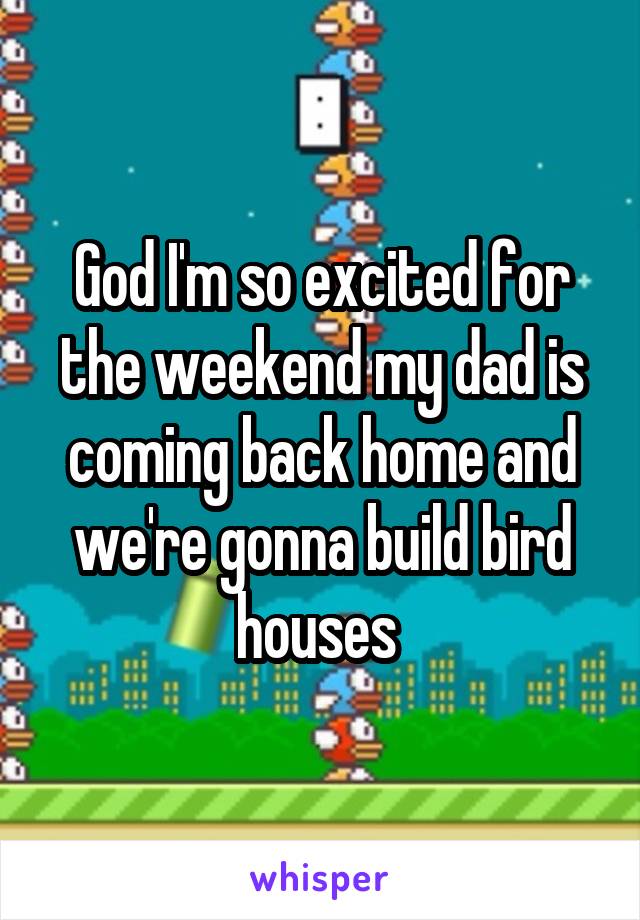 God I'm so excited for the weekend my dad is coming back home and we're gonna build bird houses 