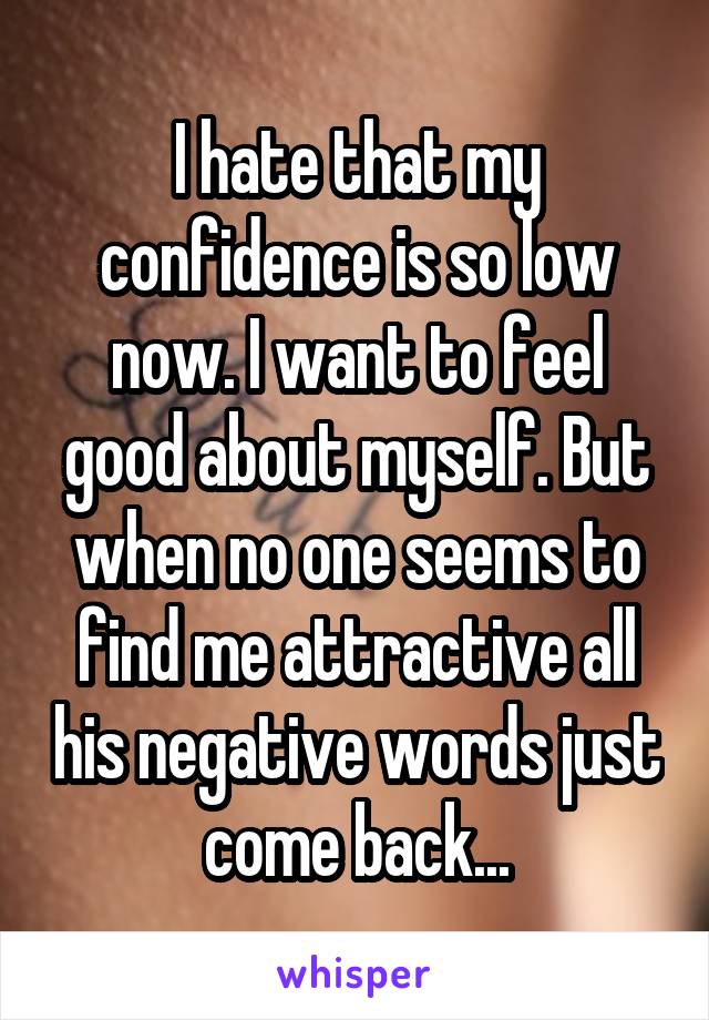 I hate that my confidence is so low now. I want to feel good about myself. But when no one seems to find me attractive all his negative words just come back...