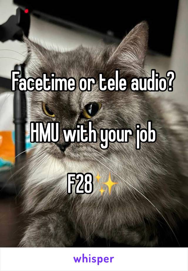 Facetime or tele audio?

HMU with your job

F28✨