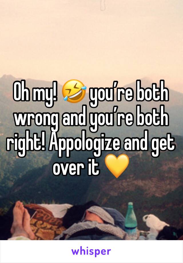 Oh my! 🤣 you’re both wrong and you’re both right! Appologize and get over it 💛