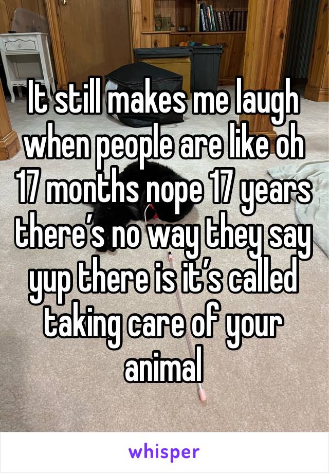 It still makes me laugh when people are like oh 17 months nope 17 years there’s no way they say yup there is it’s called taking care of your animal